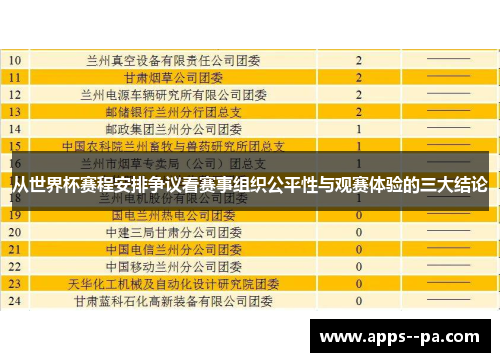 从世界杯赛程安排争议看赛事组织公平性与观赛体验的三大结论